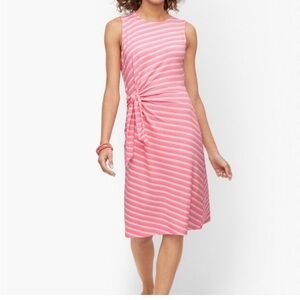 Talbots striped Pink Sleeveless shift dress, tie waist detail, XL, midi/knee